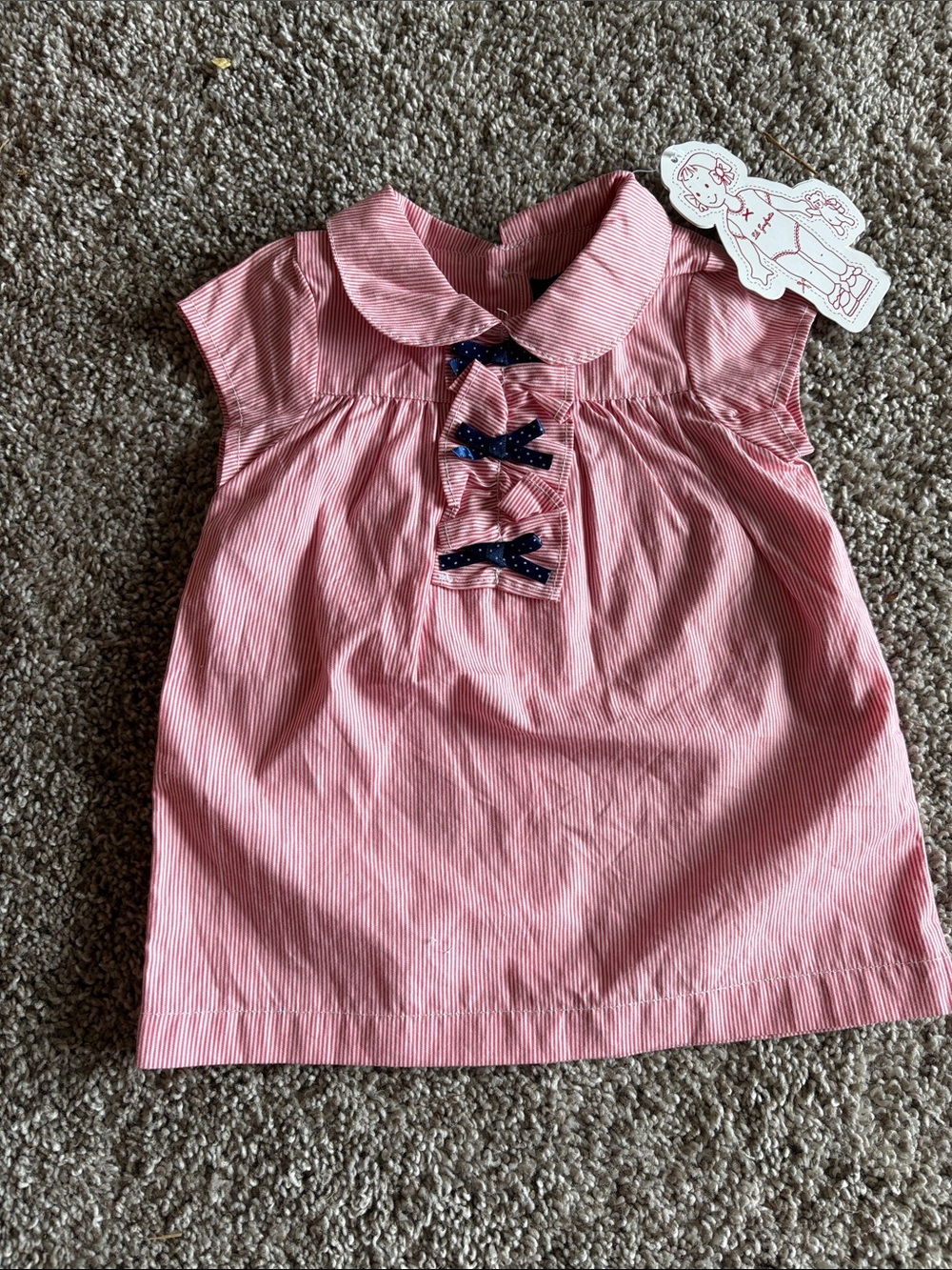 Lili Gaufrette Striped Dress Peter Pan Collar Top and Navy Bow